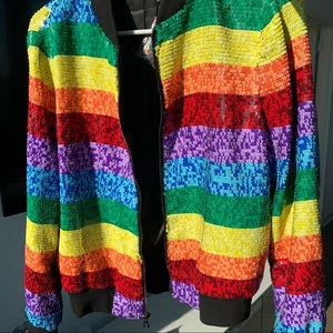 Alice and Olivia Sequin Rainbow Bomber Jacket